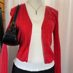 American Eagle Fitted Red Cardigan Sz Small